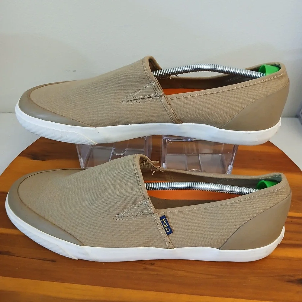Polo Ralph Lauren Itford Mens 15D Tan Slip On Canvas Shoes Sneakers 13297